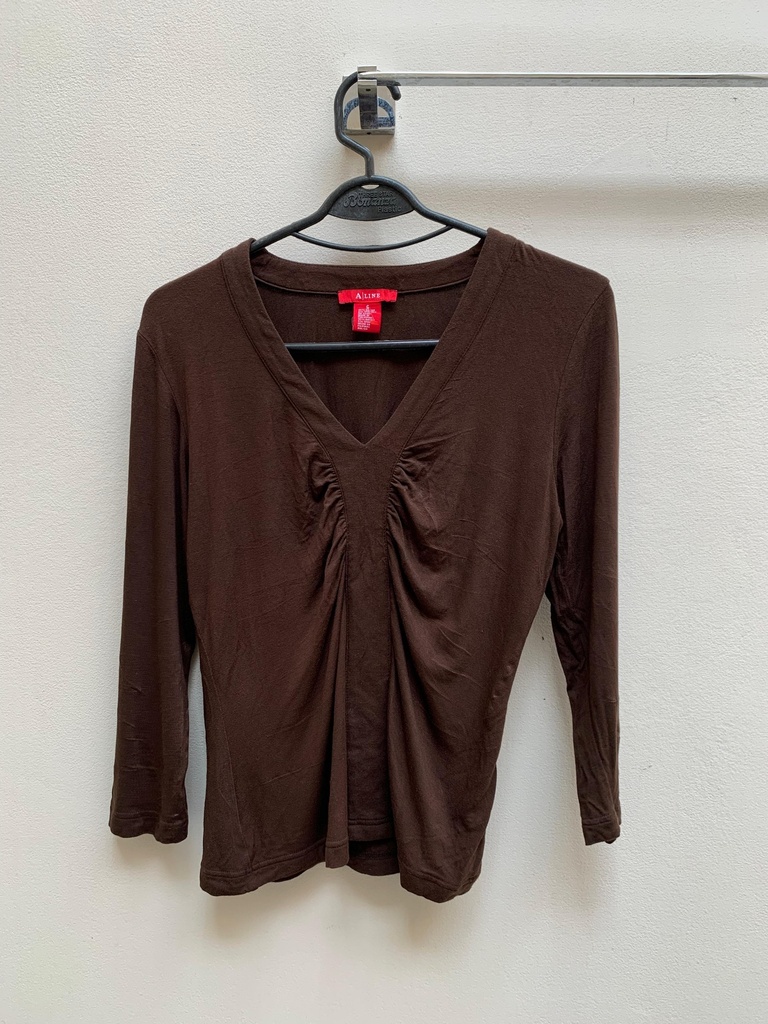 Solid V neck brown top