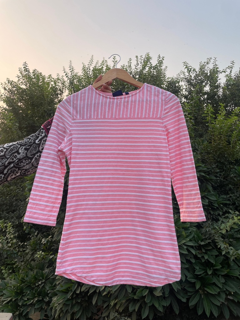 pink and white stripped shirt