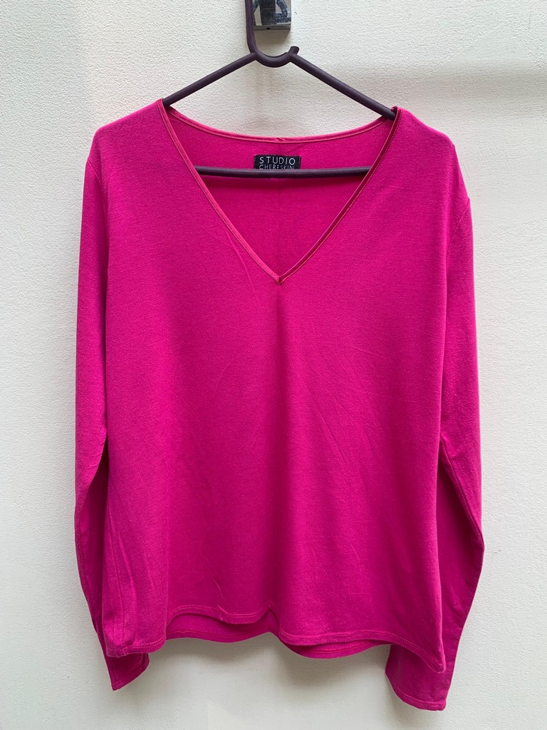 Hot pink V neck shirt