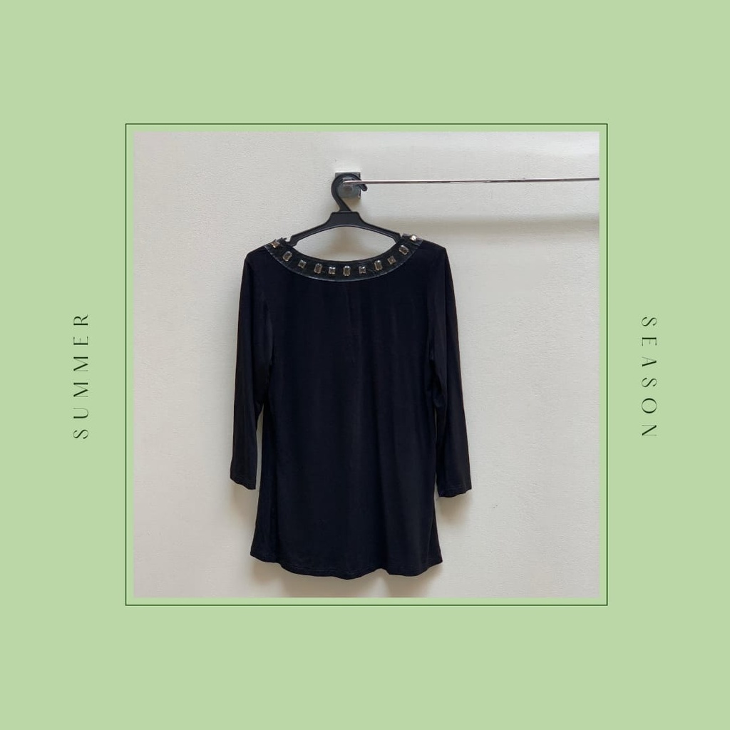 Beaded neck line black top