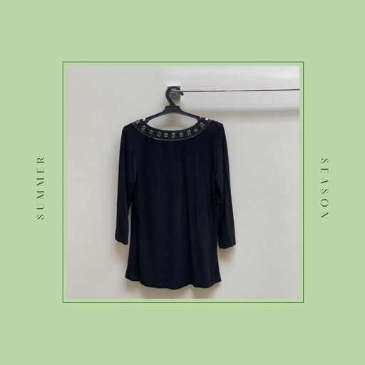 Beaded neck line black top